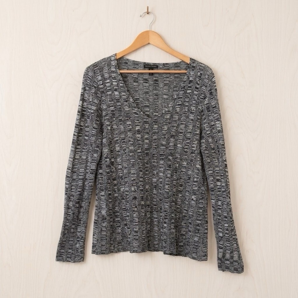 Eileen Fisher Ladder Knit Sweater Organic Linen + Silk Top Gray Women's Medium
